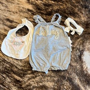 Mudpie outfit/bib/headband set